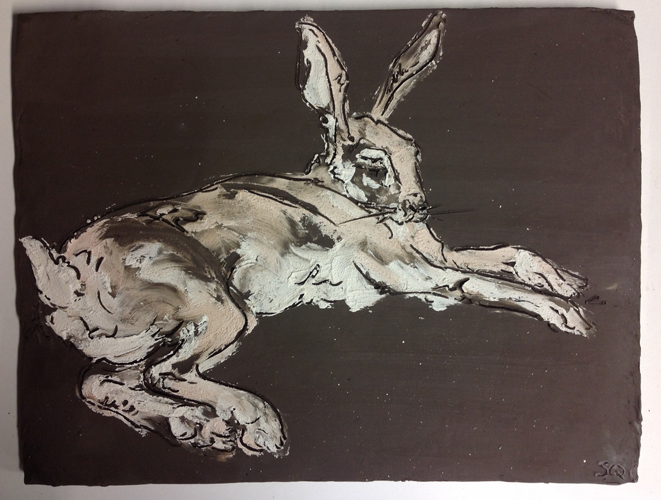 Drawings on clay. Hare 2014